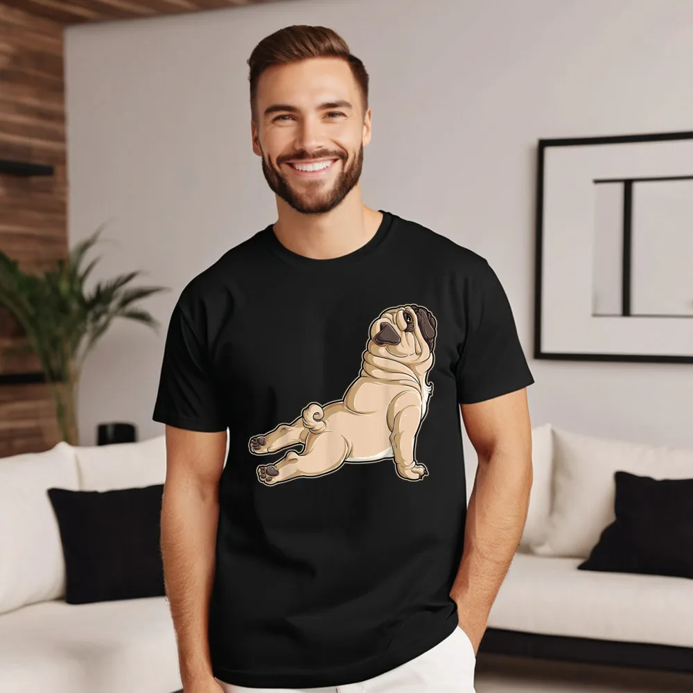 Pug Yoga Fitness Workout Gym Hip hop Thanksgiving Day Combed cotton Round Collar Women's Tops &amp Tees T Shirt Funny