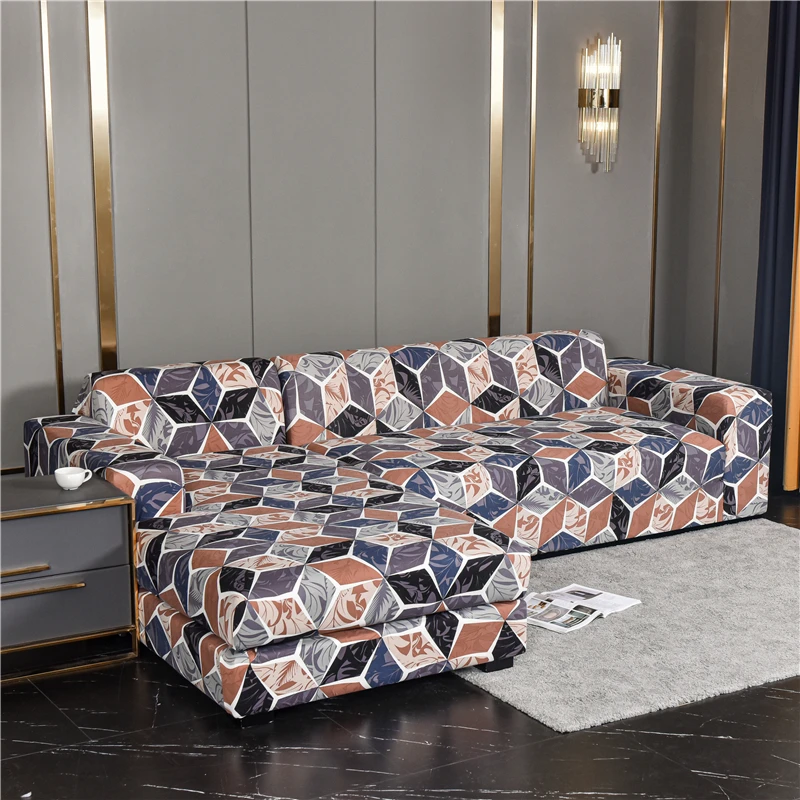 

Europe Floral Spandex Slipcover Geometric Elastic L-shape Sectional Sofa Cover All-inclusive Couch Cover for Living Room
