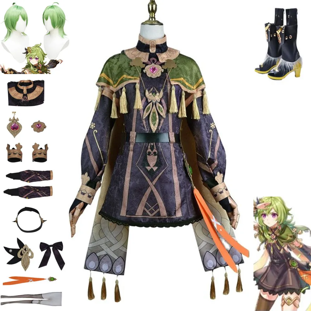 

Аниме игра Genshin Impact Collei Косплей Костюм ожерелье браслет головной убор обувь парик серьги платье носки мужской женский взрослый костюм