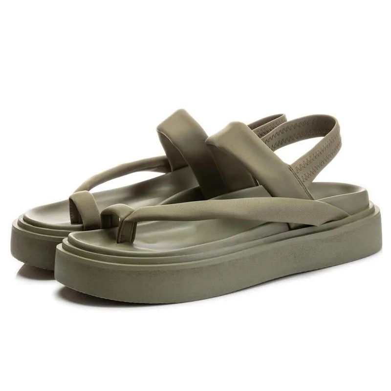 

Women's Platform Flat Sandals Black Green Leather 2022 Summer Shoes Women Flip Flops Casual Brand Beach Sandals Women Flat Shoes