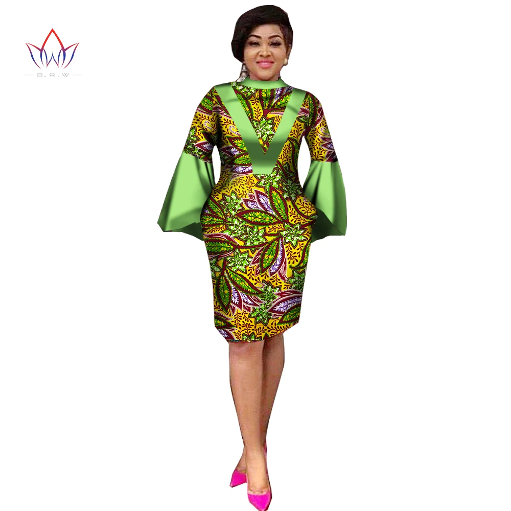 

Spring Autumn Africa Clothing Long Sleeve Dress African Dresses For Women Sexy O-Neck Slim Dress Office Lady Party WY1387
