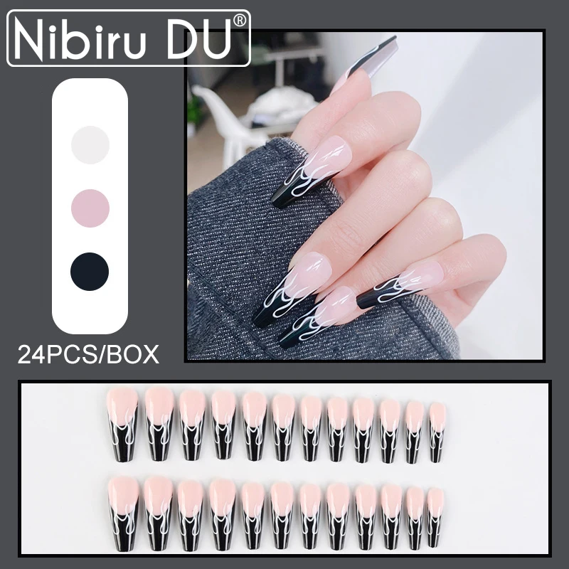 

24PCS/Box Pink Short Ballerina False Nails Ballet Fake Nails Press On Square Head Full Cover Detachable Finished Fingernails
