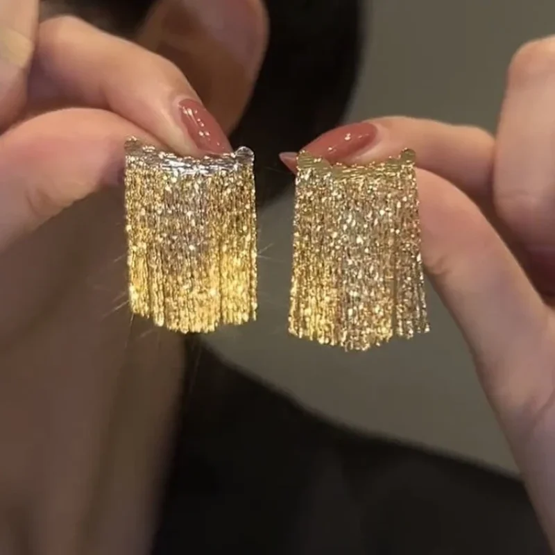 

Fashion Statement Earring Long Statement Gold Color Bling Tassel Earrings For Women Female Wedding Daily Pendant Jewelry Gifts