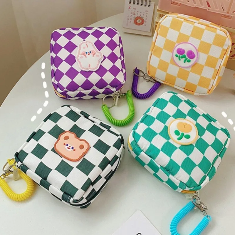 

Lattice Sanitary Napkin Storage Bags Portable Cute Bear Large Capacity Girls Cartoon Physiological Period Tampon Organizer Bag