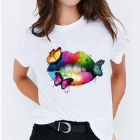 2021 new women t shirts color lip print casual tops harajuku tee summer short sleeve female t shirt for woman clothes plus size
