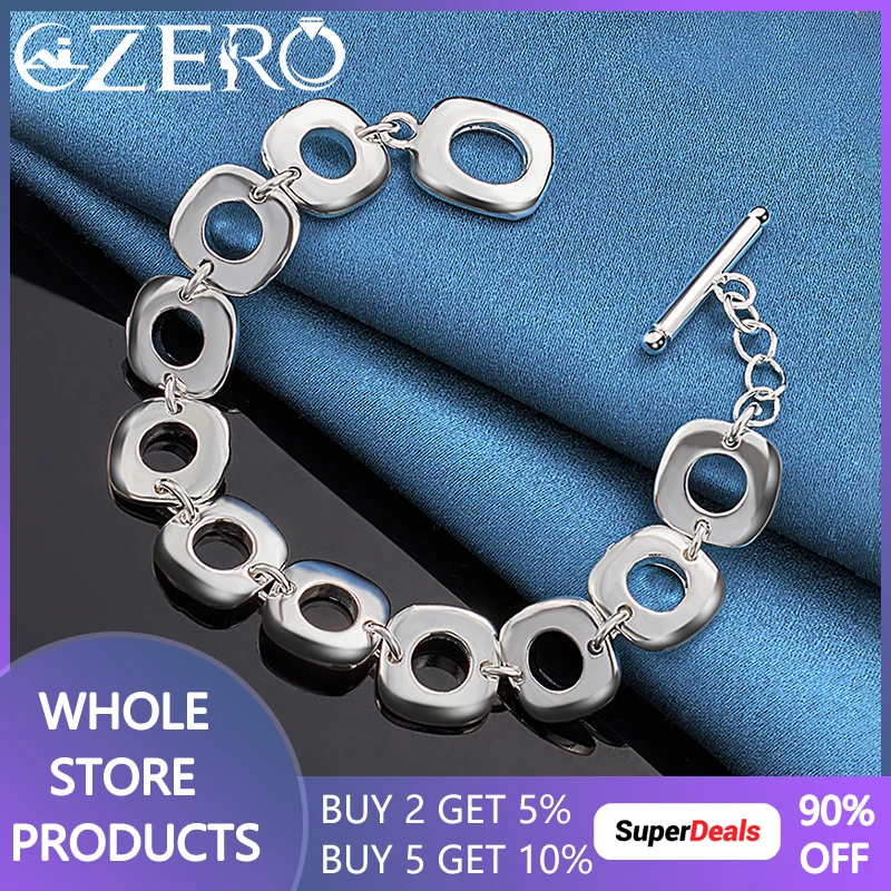 

ALIZERO 925 Sterling Silver Square Chain Bracelet For Women Fashion Luxury Jewelry Charm Gorgeous Accessories Wedding Party Gift