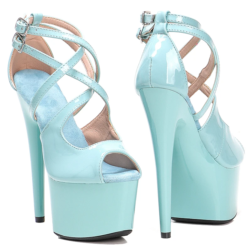 Leecabe 17CM/7Inch patent  upper  sexy exotic  platform High Heels  Pole Dancing sandals Shoes