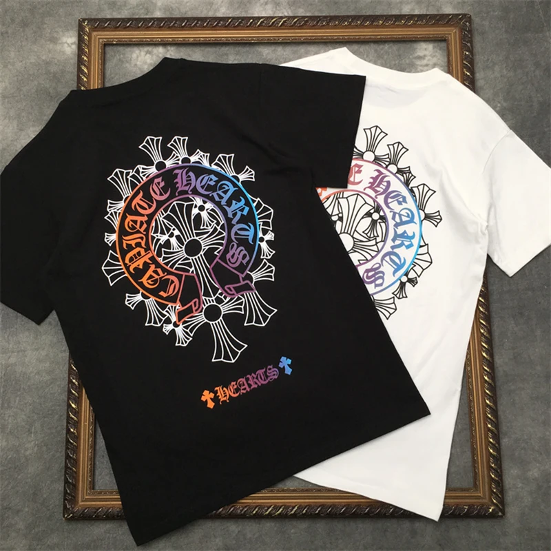 

Men Women Tshirt 100% Cotton CH Luxury Brand Shirt Flower Cross Printed Fashion Tops High Street Couple T-shirt O-Neck 2023 Tees