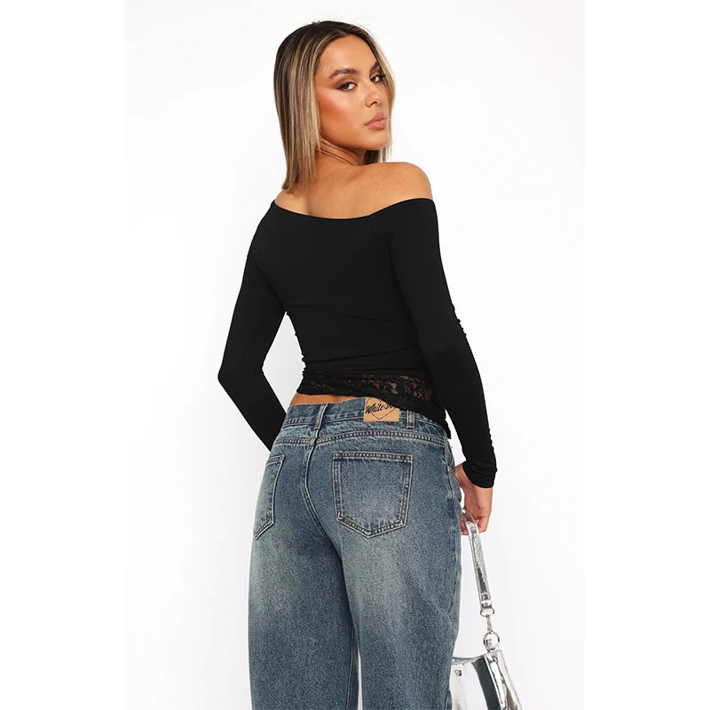 Женский Повседневный Приталенный Пуловер С Кружевным Подолом И Цветочным