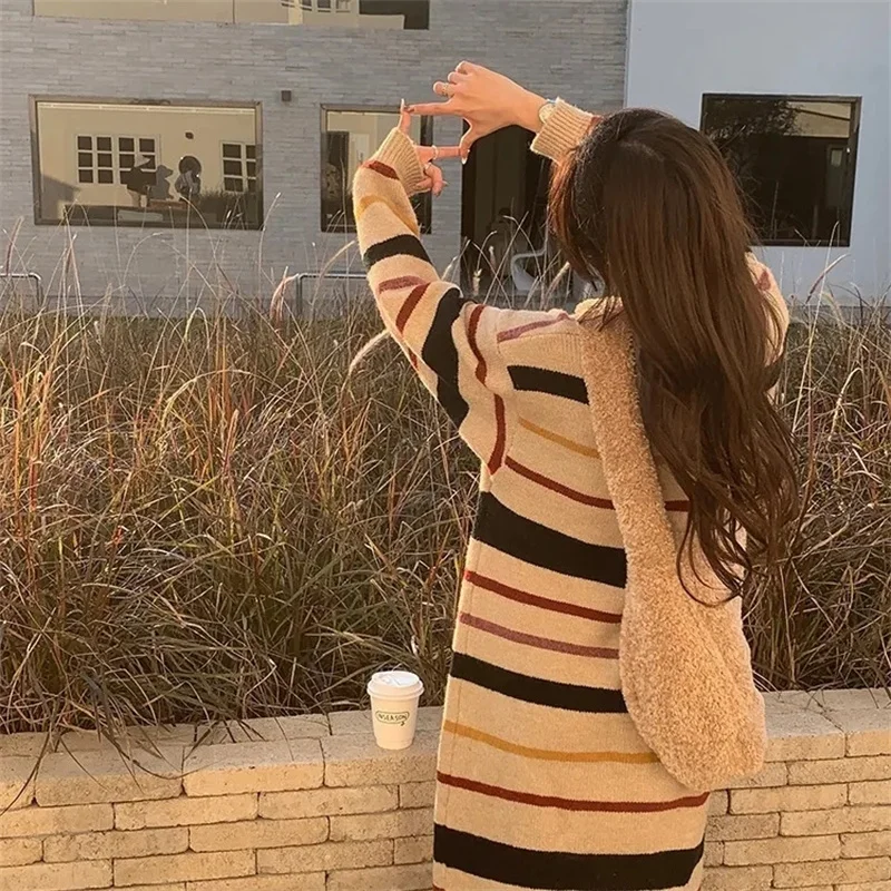 Длинный свитер в контрастную полоску пальто Новинка весна-осень 2023 Свободный