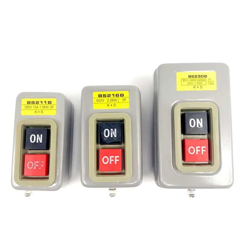 1Pcs ,BS-211/216/230,Metal Button Switch Control Box Power Three Phases,Electrical Equipment,3P,10A 250/380V AC,1.5/2.2/3.7KW