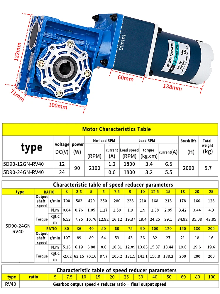 NMRV40 12 В 24 90 Вт турбодвигатель постоянного тока с редуктором двухступенчатый вал