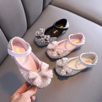 girls black dress leather shoes for children high heel girls shoes butterfly knot casual glitter party black pink silver