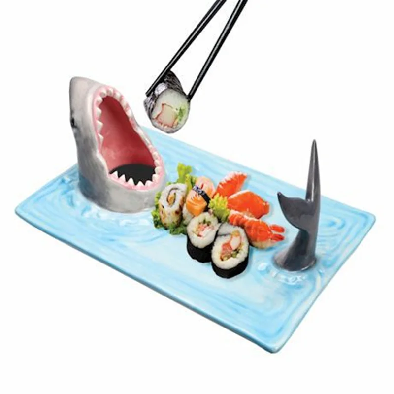 

Creative Ceramic Sushi Plate Shark Shape Rectangle Cheese Board Dining Table Kitchen Home Decoration
