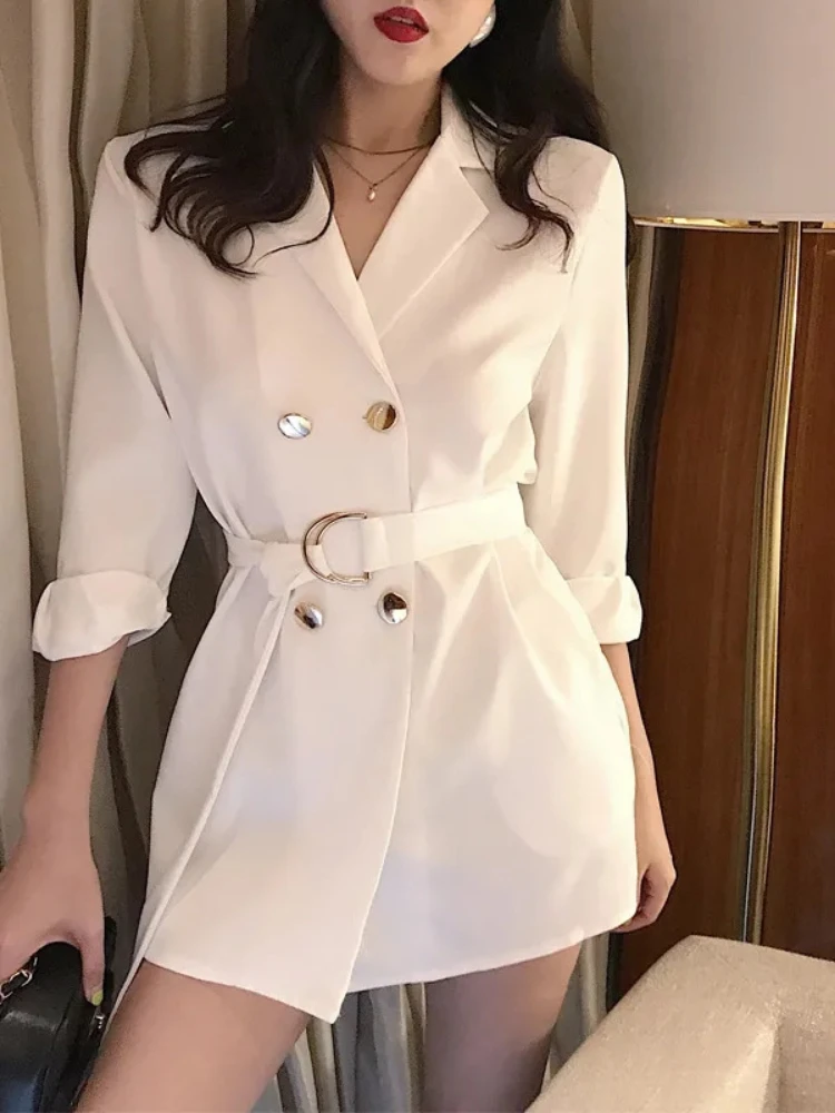 Women Clothing Coats Blazer Women Spring  Autumn New Lace Waist Wrapped Suit Coat Double Breasted Lapel Loose Top Women's Dress