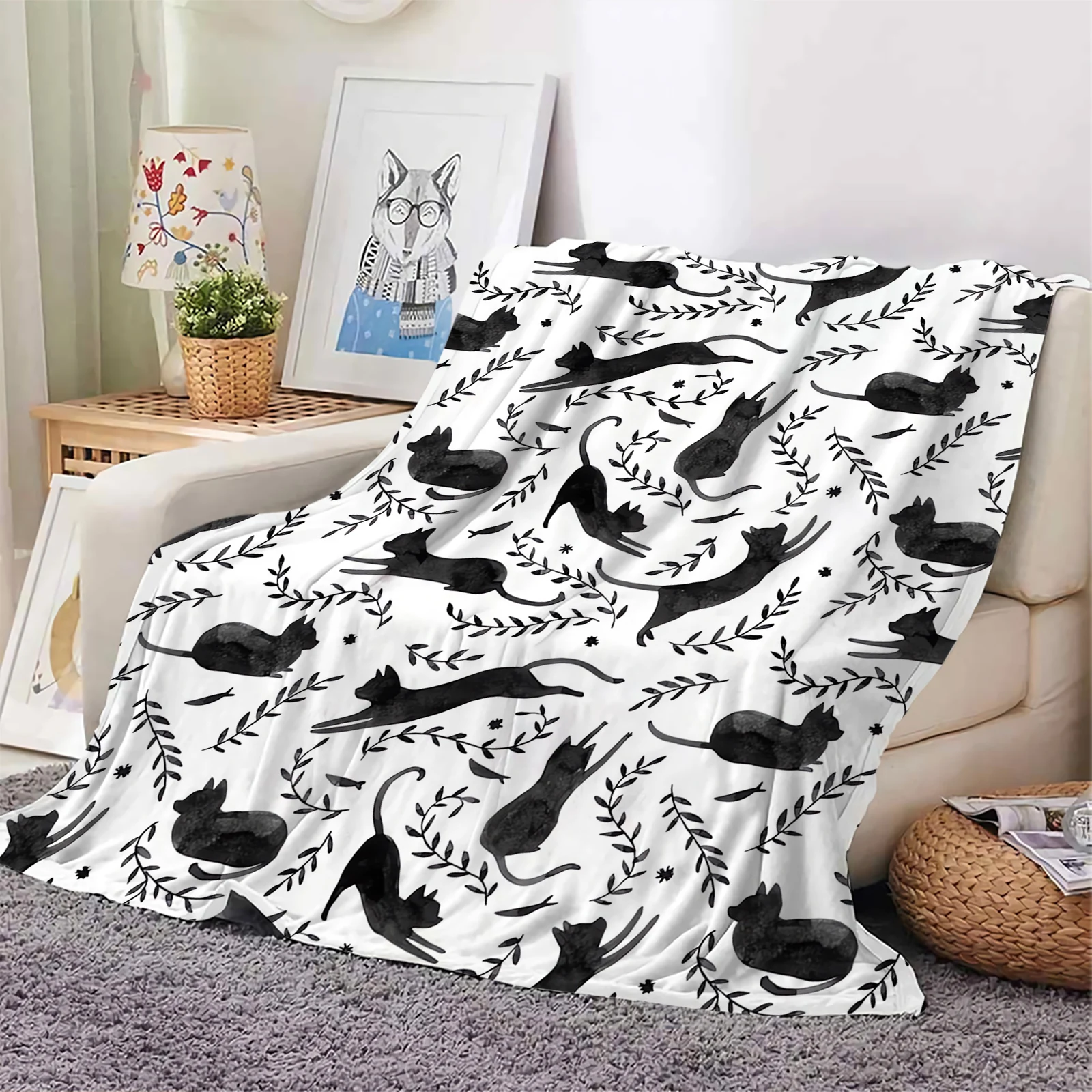

Модные фланелевые одеяла с животными образец Черный кот лист 3D печать плед одеяло для офиса сна детское удобное одеяло Прямая поставка