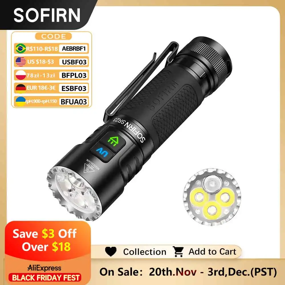 

Sofirn SR23 Фонарик белый+UV 3000lm