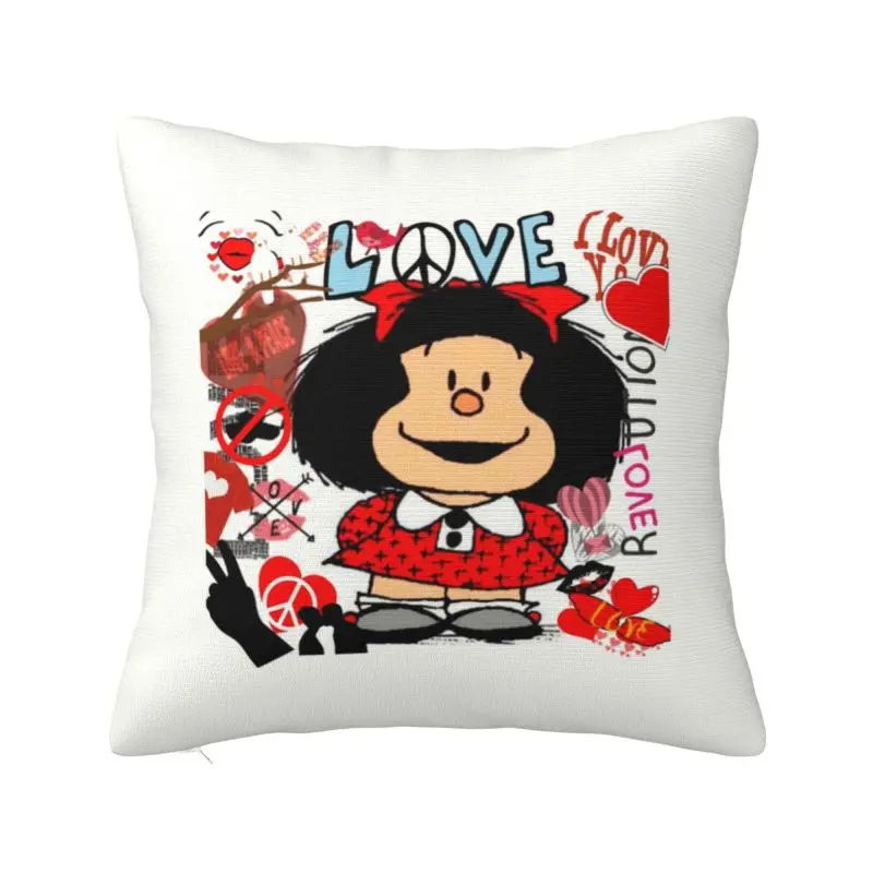 

Luxury Love And Mafalda Surrounded By Hearts Cushion Cover Soft Manga Cartoon Throw Pillow Case for Sofa Car Square Pillowcase