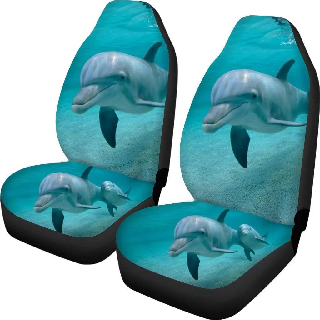 

Dolphin Ocean Car Seat Covers Animal Print 2 Pack Car Seat Protectors Universal Anti-Slip Driver Seat Cover Fit for SUV Trucks