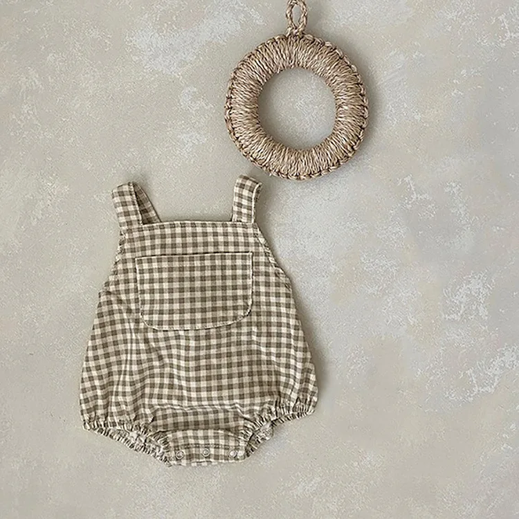 RiniKinda 2022 Autumn Baby Romper Asual Baby Sleeveless Suspender Trousers Plaid Jumpsuits Toddler Playsuit One Piece