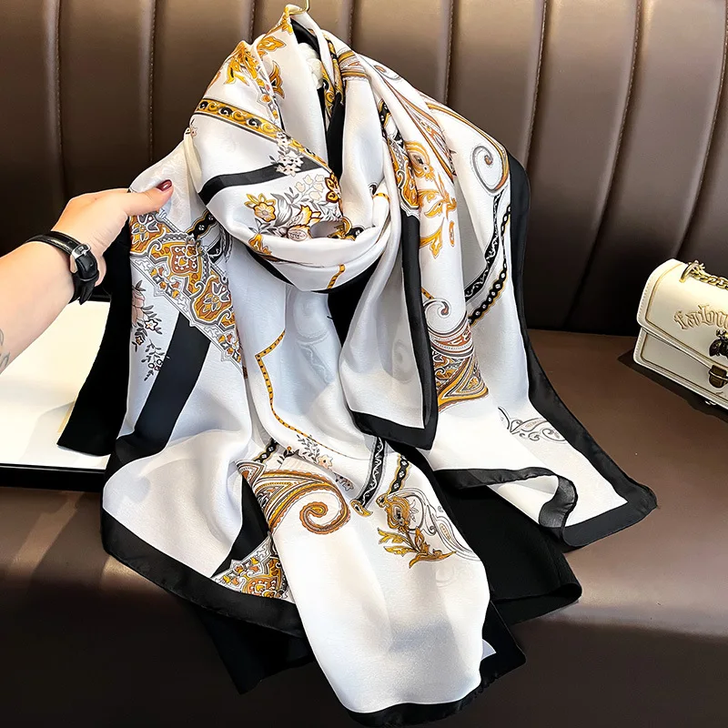 

2023 New Autumn Winter Print Scarf Women Outdoor Beach Long Large Size Silk Scarf Thin Soft Neck Protection Shawl Lady 180*90cm