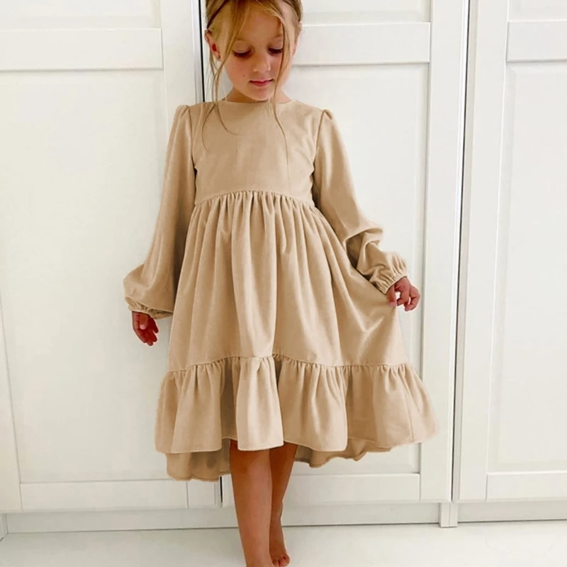 

Loose Casual Flowy Ruffle Dresses Tiered Swing Midi Dress for Spring Fall Elegant Princess-Dress for Girls Teen Dropshipping