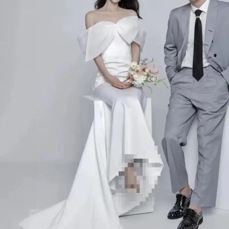 Свадебные платья с милым бантом и вырезом лодочкой элегантное платье русалки