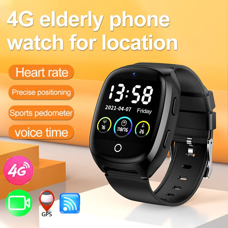 

Elderly 4G Smart Watch Phone GPS Tracker Heart Rate Monitor Safety SOS Fall-Down Alarm GPS LBS WIFI Location For IOS Android