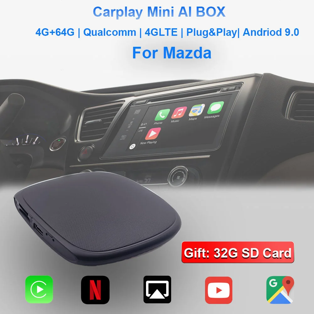 

Carplay Mini Android Box беспроводной Carplay Ai Box Авто Applepie автомобильный мультимедийный плеер 4 + 64g навигация для Mazda Cx-9 Cx-8
