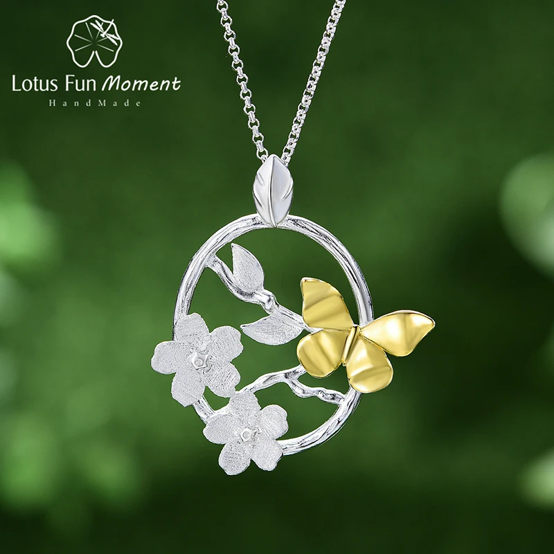 

Lotus Fun Moment 18K Gold Elegant Butterfly Garden Flower Pendants and Necklaces for Women 925 Sterling Silver Luxury Jewelry