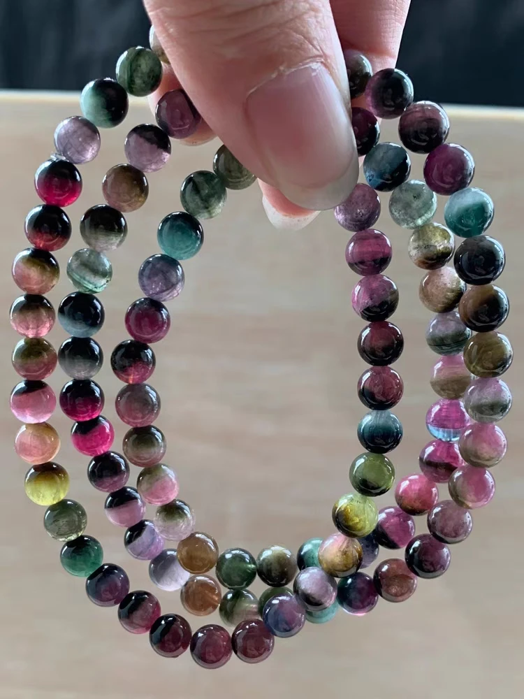 

Браслет из бразильского Натурального Красного арбуза и турмалина, 5,5 мм, 3 круга, прозрачные Круглые бусины для женщин и мужчин, цветной красный турмалин AAAAAAA