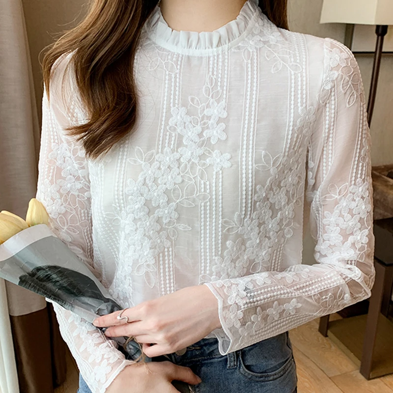 

Spring Women White Lace Blouse Shirt Long Sleeve Blouse Women Blusas Mujer De Moda 2022 Blouses Femme Women Tops Shirts