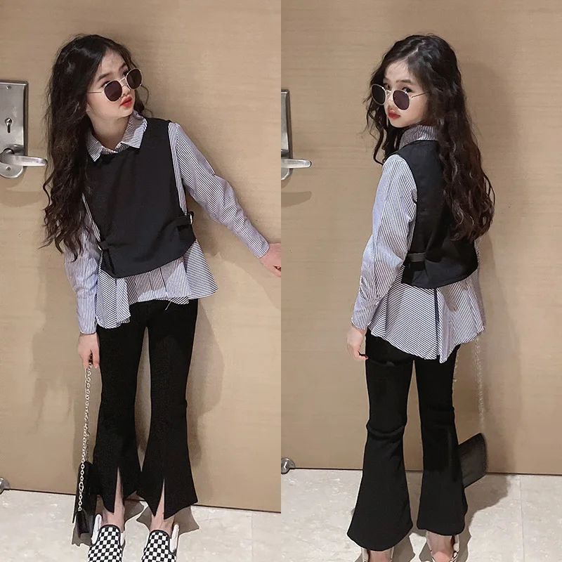 

Весенний костюм для девочек, новинка 2022, красная сетчатая одежда, Модный комплект из трех предметов