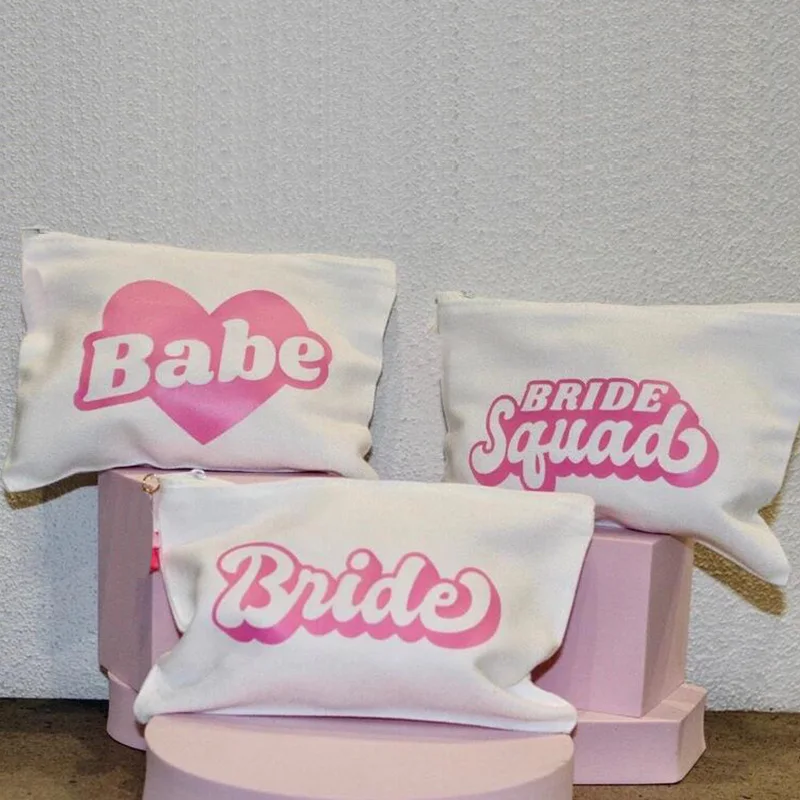 

Bride babe hot pink Makeup Bag girls Bach weekend Bachelorette Party Bridal Shower wedding engagement bridesmaid proposal gift