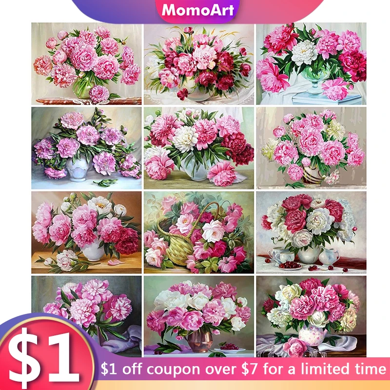 

MomoArt 5D DIY Diamond Embroidery Peony Cross Stitch Mosaic Full Diamond Painting Flower Rhinestone Picture Home Decor