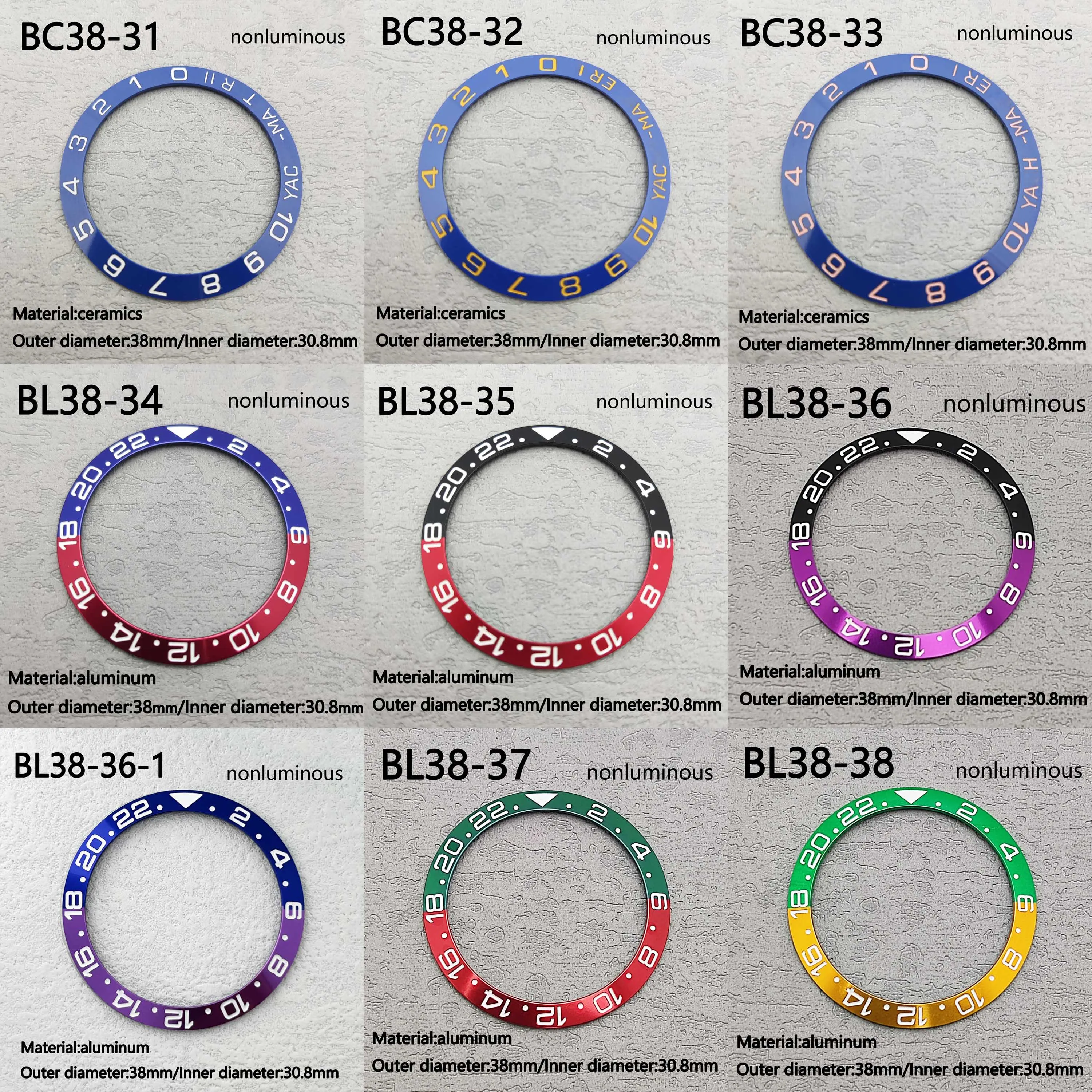 38mm Ceramic Bezel Fit GMT/SUB Watch Inserts Suitable for 40mm Men's Watch Accessories Inner Luminous Bezel