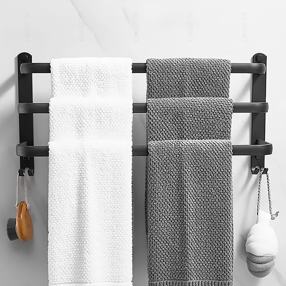 towel bar 40 60 cm multi rod rail with hook wall mount holder bathroom accessories matte rack black shower hanger aluminum shelf free global shipping