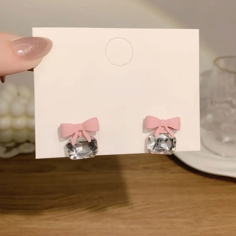 

Изысканный квадратный бриллиантовый женский Простой корейский черный розовый бант Brincos Ювелирные изделия подарок на день рождения подруге на Рождество