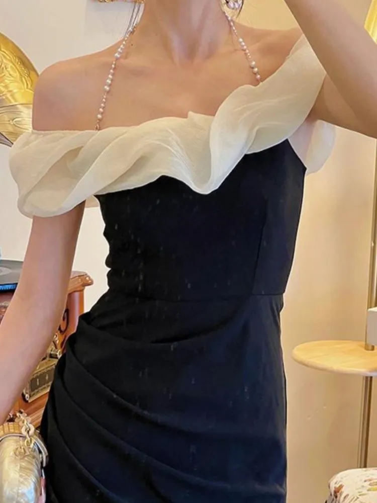 

Women Elegant Bodycon Party Summer Midi Dress Off Shoulder Sexy Vintage Slim Prom Wedding Vestidos Femme Fashion French Robe