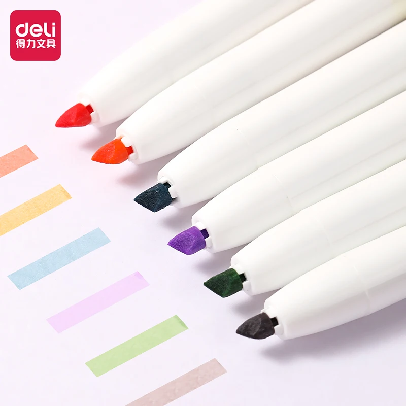 

DELI 6Pcs/set Click Highlighter Pens Macaron Color Manga Markers Pastel highlighters Stationery For Art Drawing School Supplie