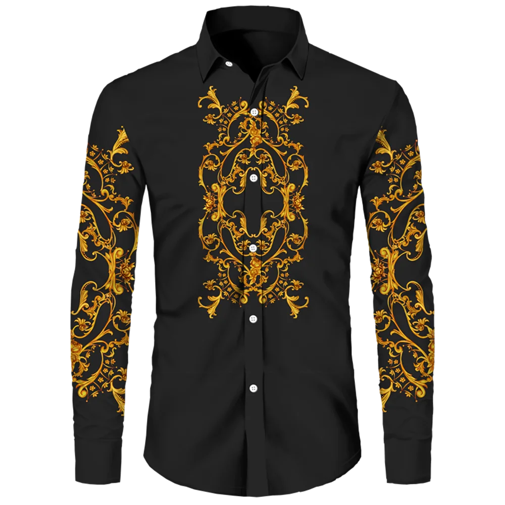 2023 new men's fashion high -quality long -sleeved long -sleeved lapel single -breasted pattern printed shirt men's clothing