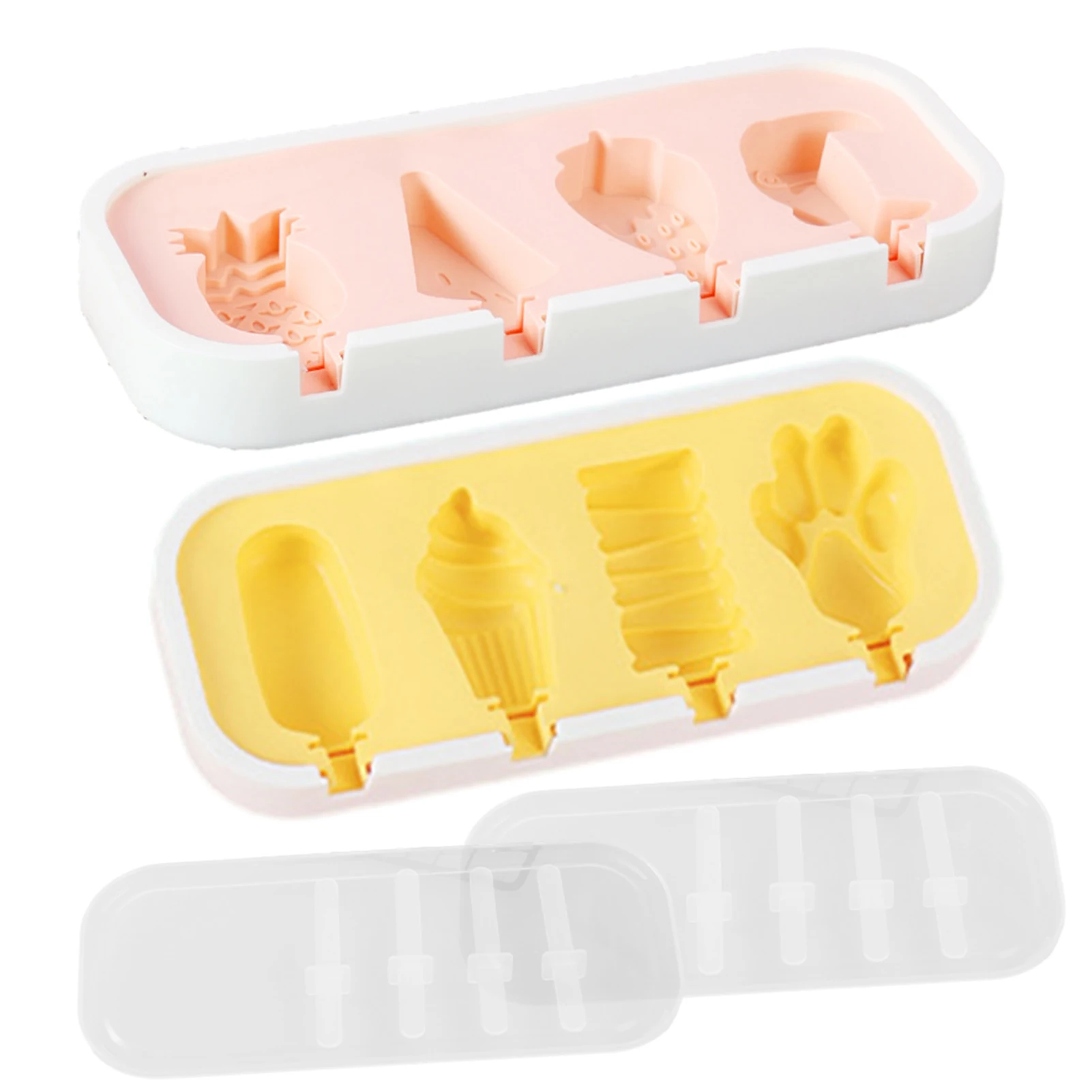 

2pcs Cute Shape Strawberry Ice Cream Mold DIY Adult Kids Separate Compartments Silicone With Sticks Chocolate Full Coverage