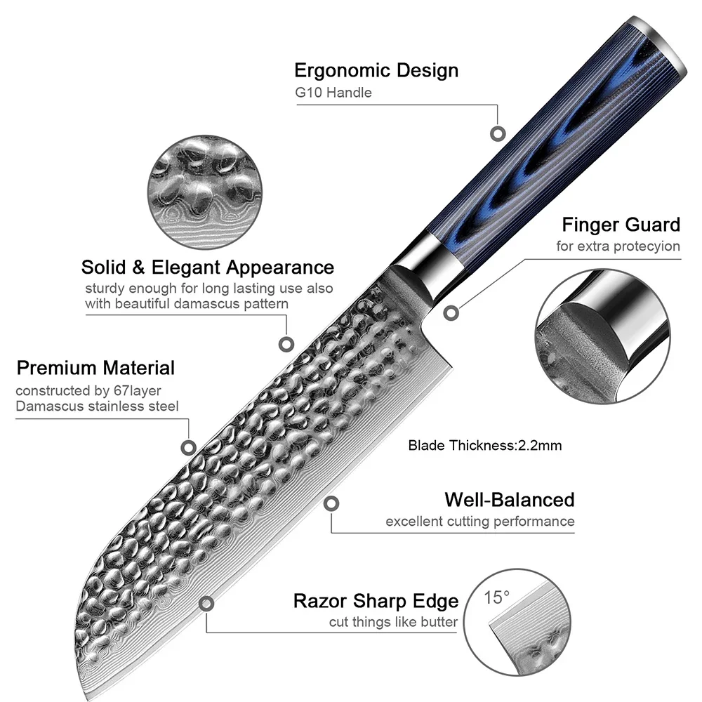 Нож сантоку из дамасской стали 7 дюймов ультраострые кухонные ножи японский