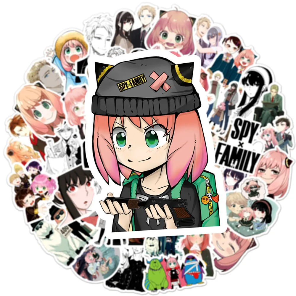 

50Pcs Anime Spy × Family Stickers Loid Forger Anya Yor Diy Waterproof Suitcase Skateboard Laptop Luggage Phone Cartoon Decal