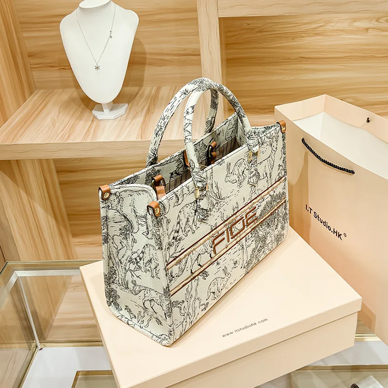 Women's Handbag Light Retro Oil Painting Personalized 2023 Spring New Blue Commuter Portable Chic Artistic Sense Large Capacity