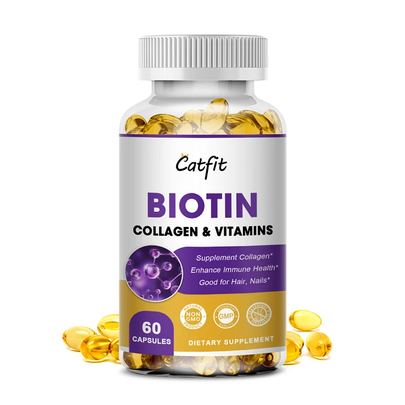 Catfit Biotin Capsules with Collagen and Vitamins for Hair Skin & Nails Care Growth Metabolism Support for Women and Men