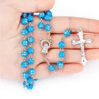 Религиозные 8 мм христианские католические Иисуса Христа акриловые бусины длинный кулон крест четки ожерелье