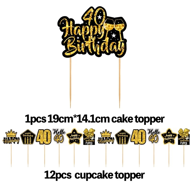18 30 40 50 60 Years Old Cupcake Toppers Birthday Party Anniversary Adults 30th 40th 50th 60th Black Gold Cake Decor on - Верхушки для капкейков "18 30 40 50 60 лет" на день рождения, юбилей взрослых 30-летие, 40-летие, 50-летие, 60-летие, украш