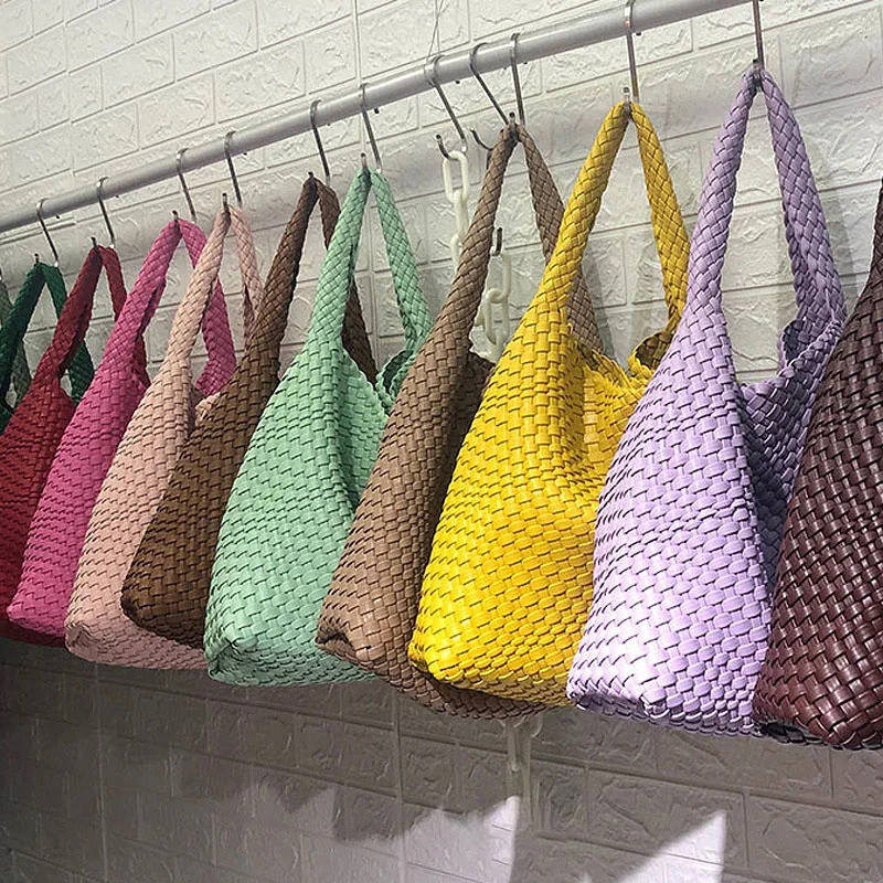 

23 Colors Woven vegan leather Bag Large Capacity Hobo Shoulder Bags Women Tote Bag Dedigner Shopper Travel Beach Handbags Purses