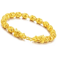 vietnam alluvial gold jewelry hollow beads dragon head bracelet gold color brass jewelry wholesale luxury mens bracelet